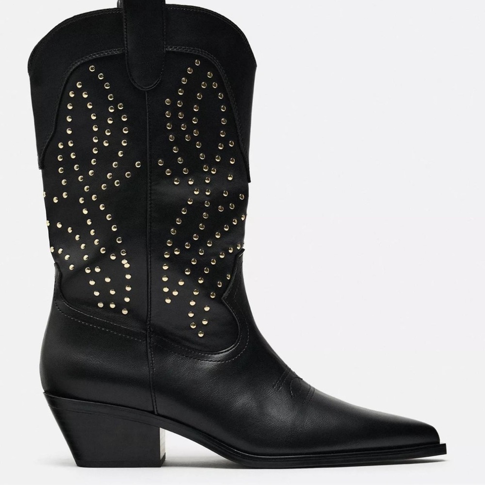 zara gold studded cowboy boots size 38